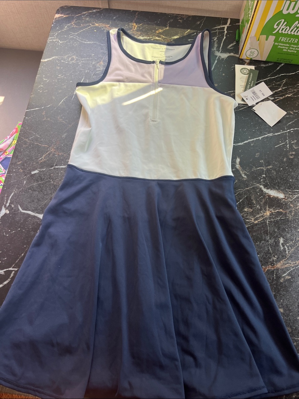 Threads 4 Thought Colorblocked Athletic Dress in Navy/White/Light Lavender NWT